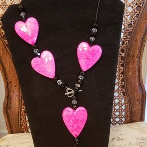 Pink glass heart necklace